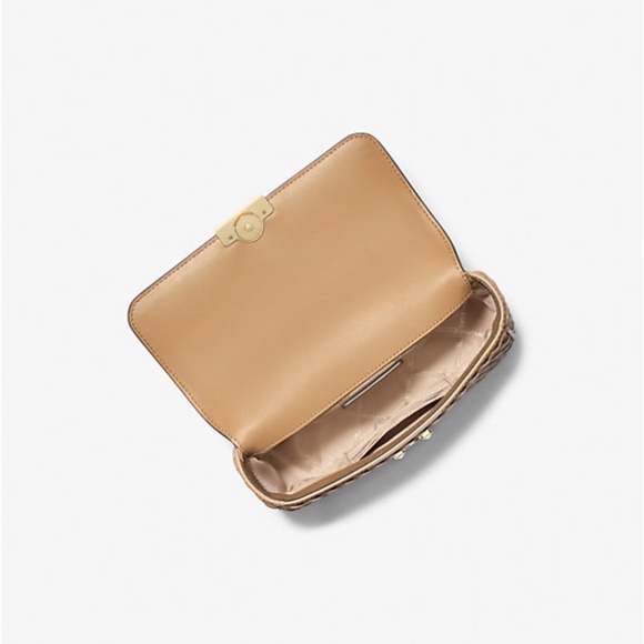 NEW! Michael Kors Tribeca Small Hand-Woven Leather Shoulder Bag Camel $398 - Picture 6 of 15